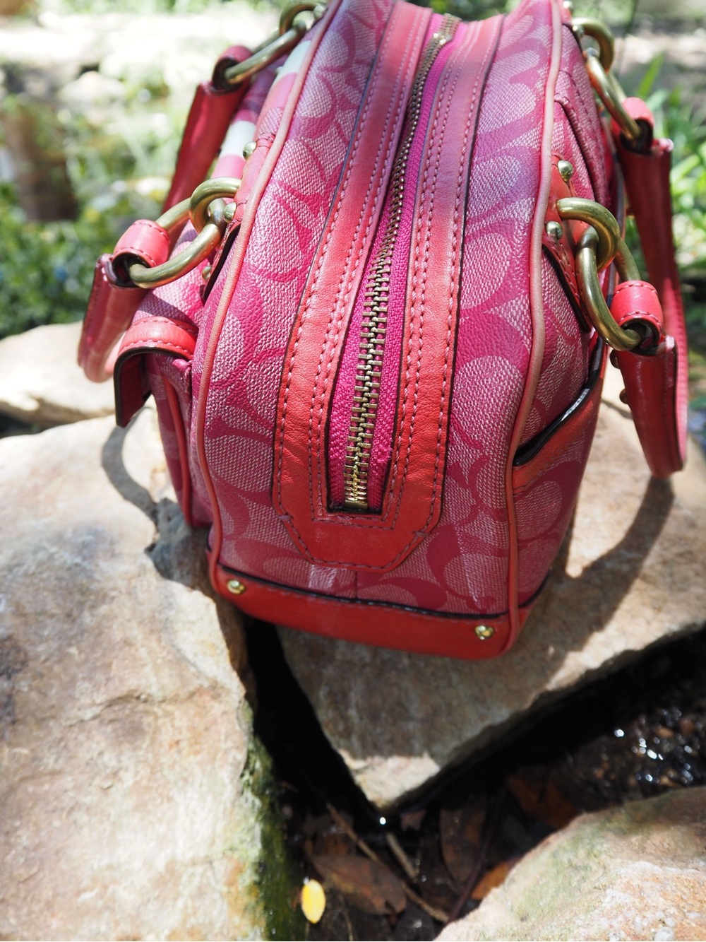 Coach Heritage Pink Signature Stripe Satchel - Picture 6 of 11